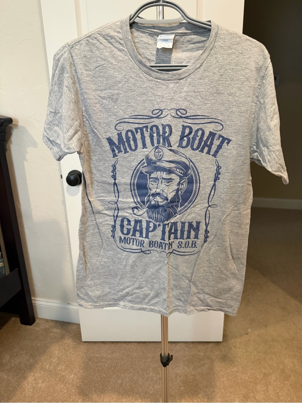 Port and Company Gray Tee with Navy Captain Graphic
